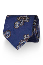 Blue macro paisley vintage design jacquard hand made silk tie