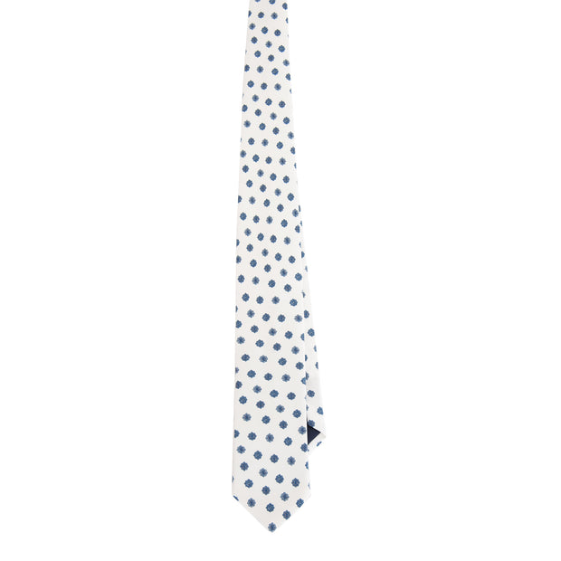 WHITE & BLUE PRINTED CLASSIC PATTERN VINTAGE SILK HAND MADE TIE