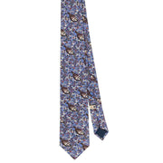 Blue birds vintage design printed silk hand made tie