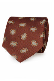 Cravatta rosso mattone in pura seta jacquard con paisley - Fumagalli 1891