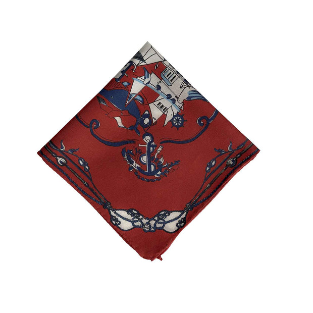 fazzoletto rosso con design marino in seta-cotone