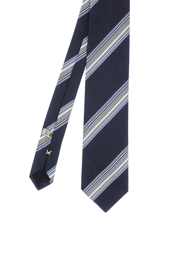 Blue & grey asymmetrical striped regimental silk tie