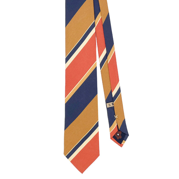 TOKYO - Cravatta stampata in seta a righe asimmetriche arancione e gialla 