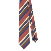 TOKYO - Red,brown, blue and beige asymmetrical striped silk hand made tie printed