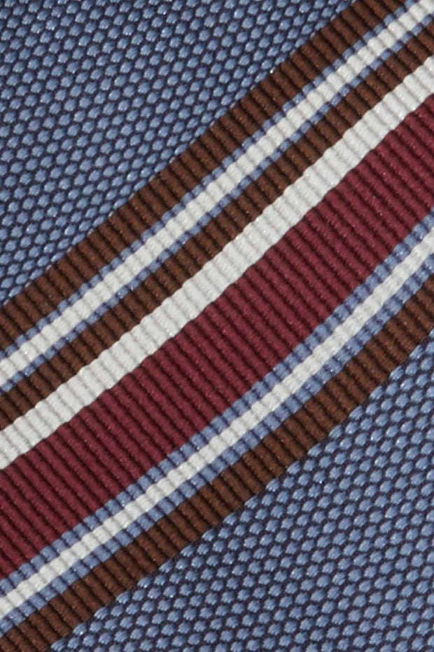 light blue, red, white & brown asymmetrical striped hand made tie