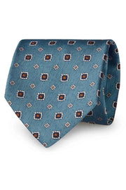 light blue diamonds & florals silk hand made tie