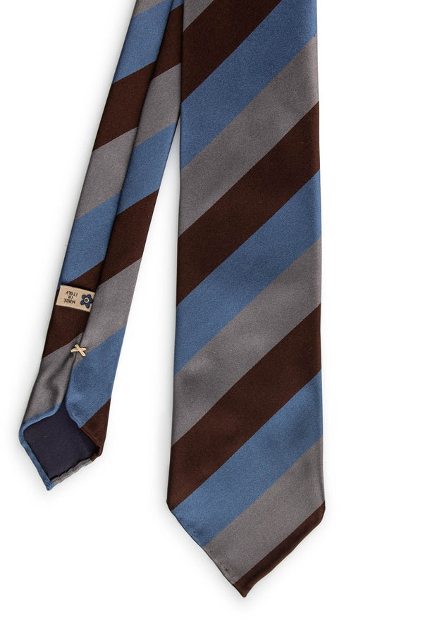 striped tie with three different colours: brown grey and light blue