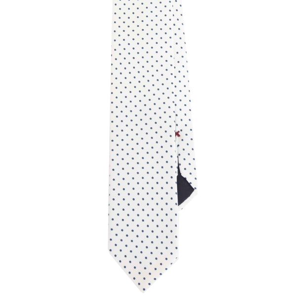 Cravatta in seta bianca con stampa di piccoli pois blu - FUMAGALLI 1891