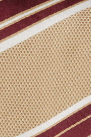 Cravatta in seta beige, bianca e borgogna a righe asimmetriche - Fumagalli 1891