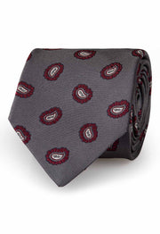 Grey & burgundy paisley jacquard hand made tie