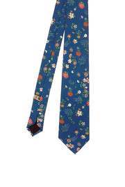 Blue flowers vintage printed silk hand made tie