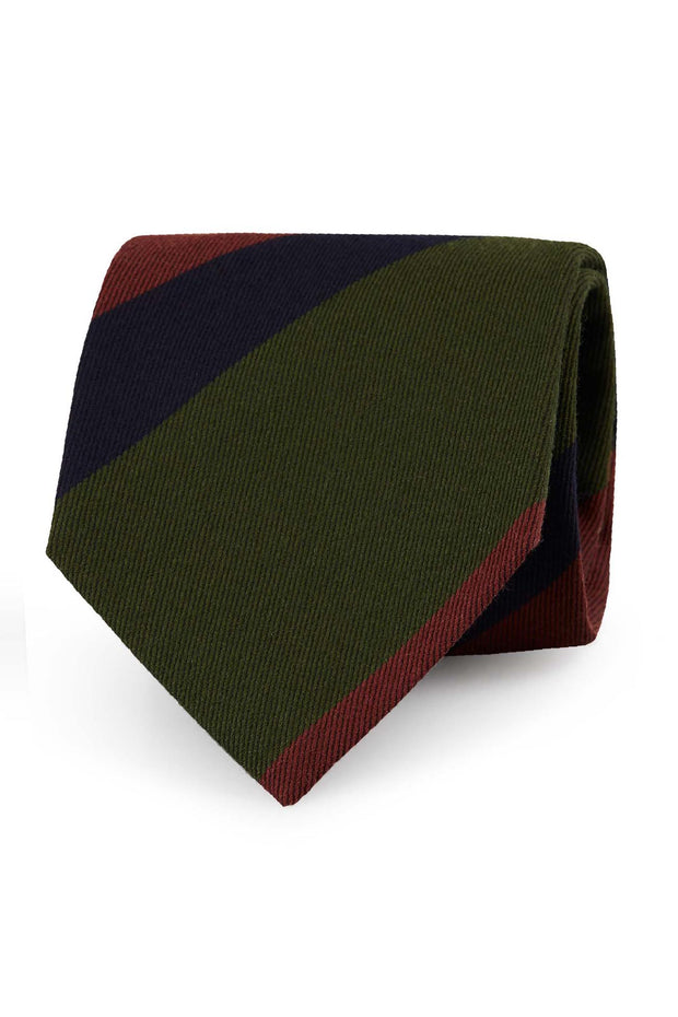 Cravatta marrone, verde e blu in seta a righe - Fumagalli 1891