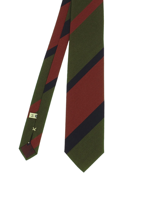 Brown, green & blue regimental college silk hand made tie - Fumagalli 1891