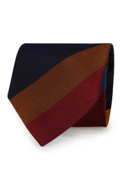 Different colors asyimmetrical striped regimental cotton & wool hand made tie - Fumagalli 1891