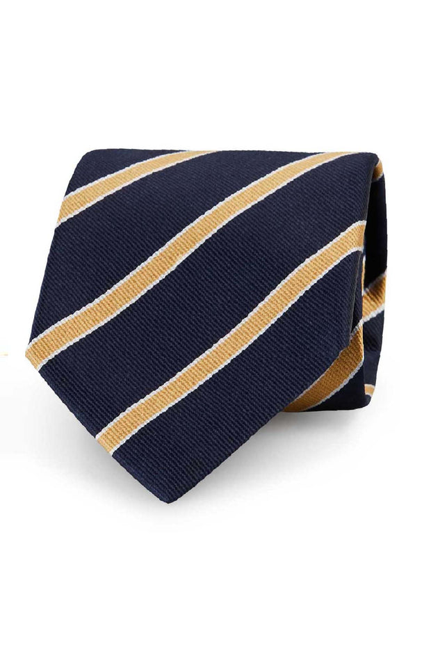 Blue & yellow little striped silk hand made tie