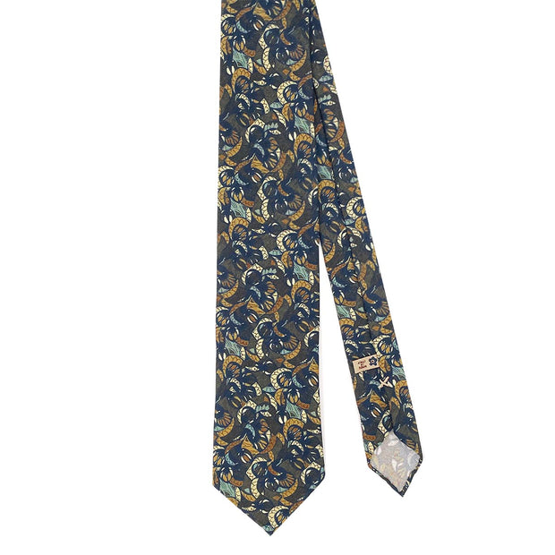 TOKYO - Brown vintage design printed silk hand made unlined tie