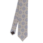 Cravatta in seta stampata con motivo a diamante bianco, azzurro e grigio - Fumagalli 1891