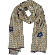 PERVINCA - white little micro floral design wool handmade scarf