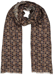 Fringed wool floral printed scarf