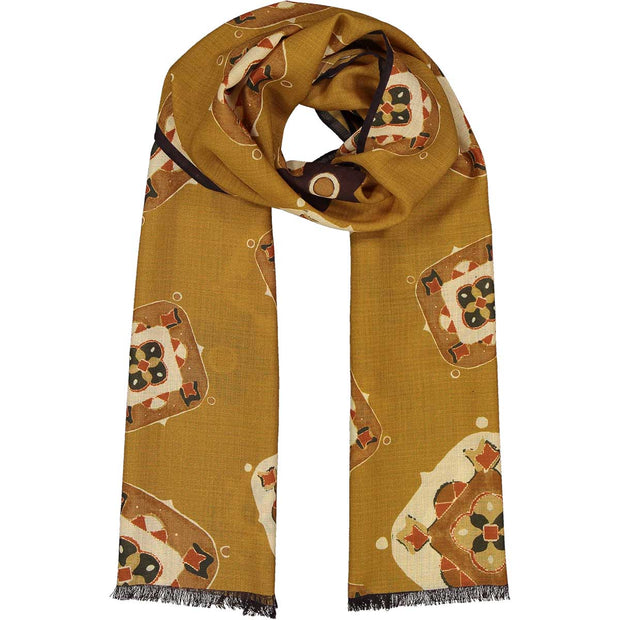 NARCISO - yellow macro medallion wool hand made scarf
