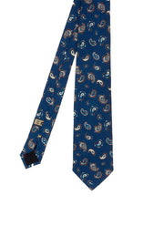 Blue paisley patterned printed silk printed hand made tie
