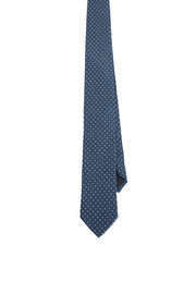 Cravatta blu & bianca cucita a mano in seta Vintage con motivo classico stampato -Fumagalli 1891
