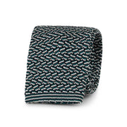 Black, white and green classical patterned silk knitted tie