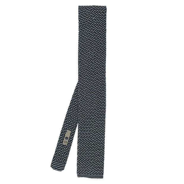 Black, white and green classical patterned silk knitted tie