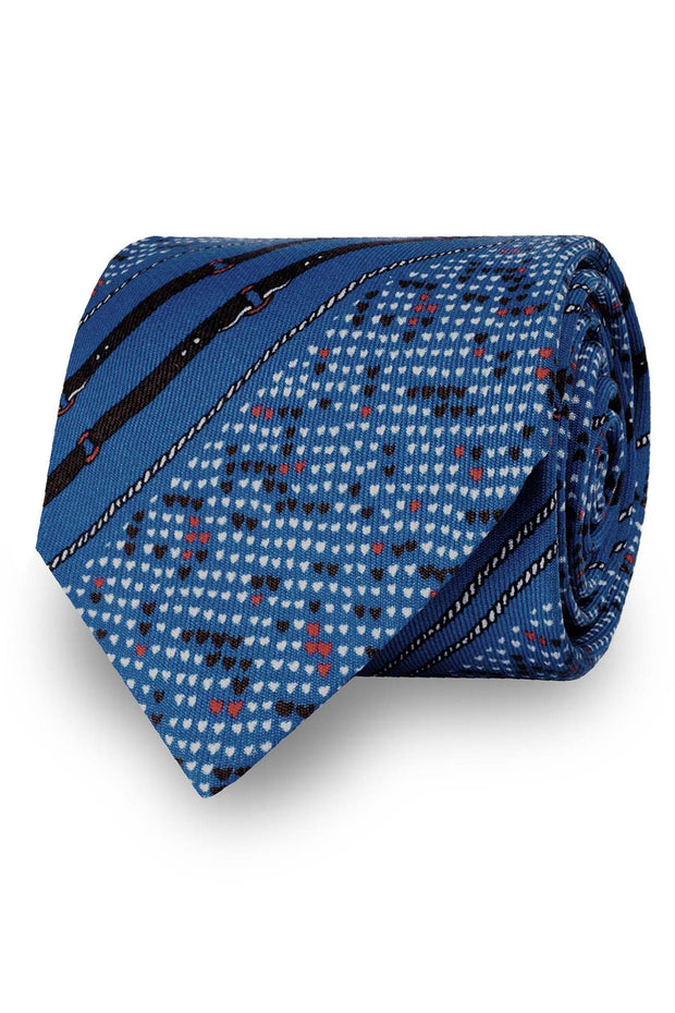 Cravatta stampata d'archivio serie limitata blu in pura seta - Fumagalli 1891