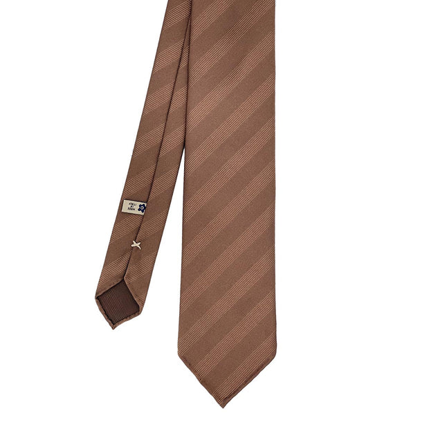 Light brown plain reps pure silk unlined handmade tie - Fumagalli 1891