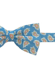 Light blue orange paisley printed ready tie bow tie