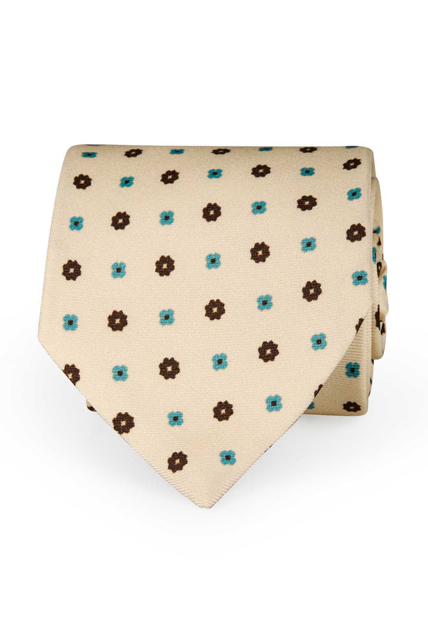 TOKYO - Cravatta stampata in seta beige con piccoli fiori 