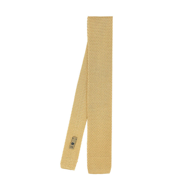 Solid color yellow pure silk knitted tie