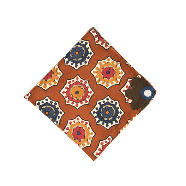 Blue floral and paisley tie and orange pocket square set