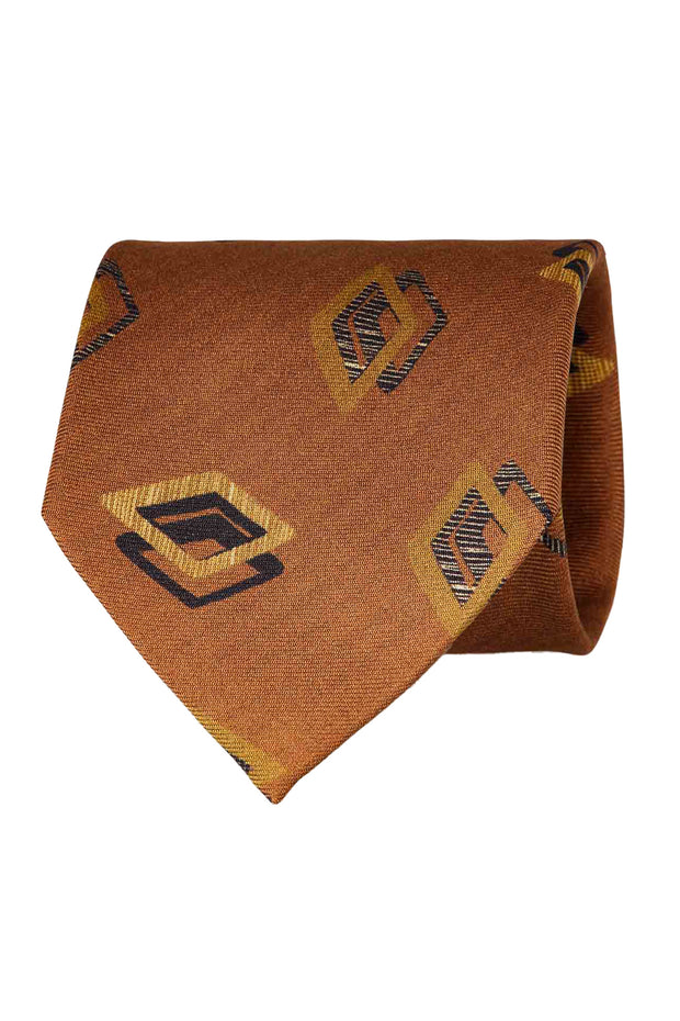 TOKYO - Orange diamond vintage patterned printed silk hand made tie