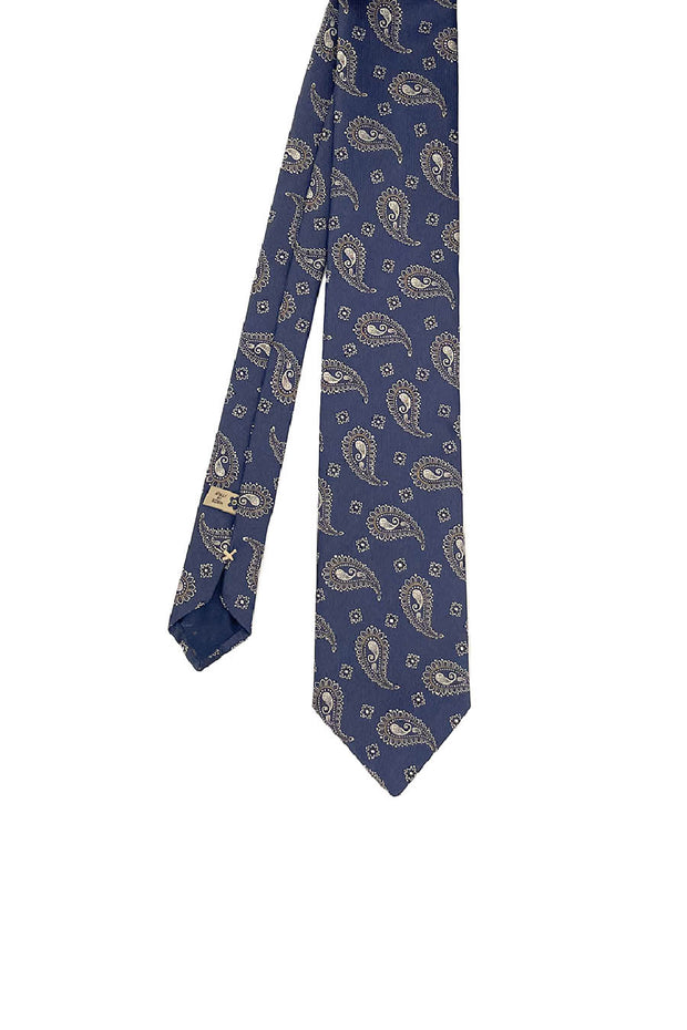 Blue paisley different length silk hand made tie