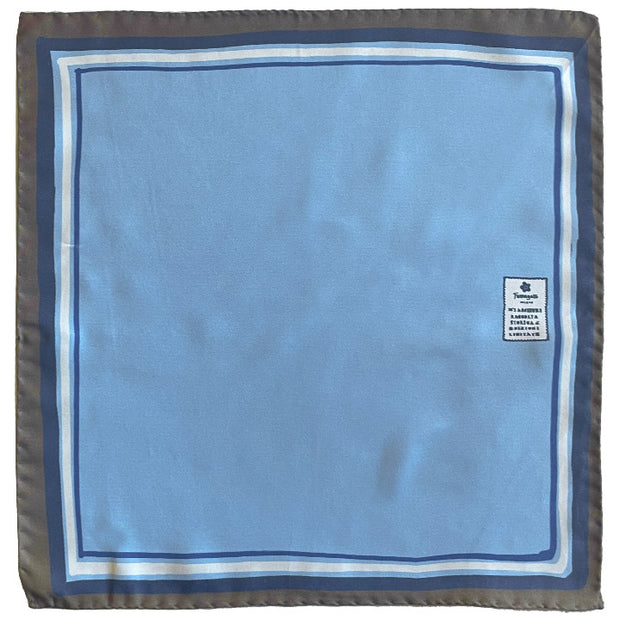 Light blue plain with blue frame printed silk pocket square