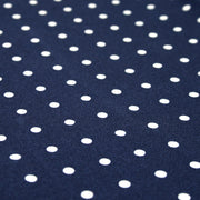 dark blue pocket square, big white polka dots