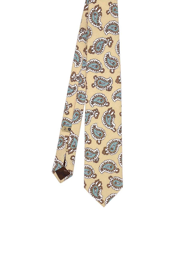 Tokyo - Cravatta in seta stampata con macro beige paisley
