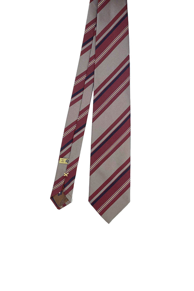 Cravatta in seta a righe asimmetriche porpora e grigia - Fumagalli 1891