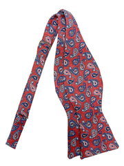 Red blue paisley printed self-tie bow tie