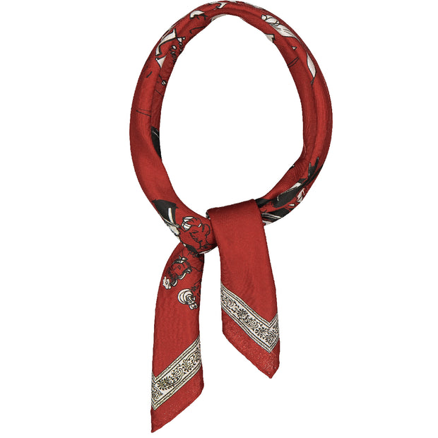 Bandana foulard in seta rosso con stampa club caffè 