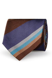 Regimental blue, brown and silver tie in pure silk