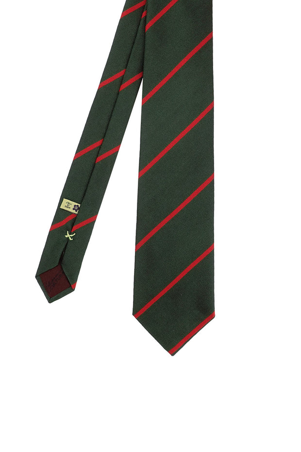 Green little striped regimental silk hand made tie
