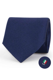 Blue silk tie with commemorative Italian flag under the knot