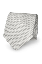 Hand sewn very light grey striped jacquard tie in pure silk