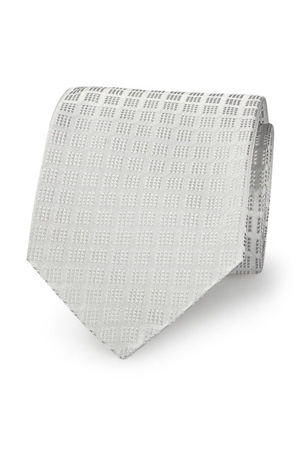 Light silver jacquard tie in pure silk with classic check pattern