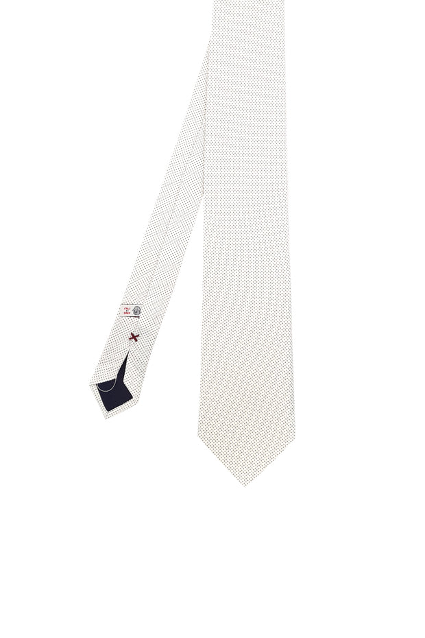 Cravatta stampata bianca con micro pois blu - Fumagalli 1891