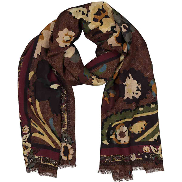 brown wool scarf with macro paisley