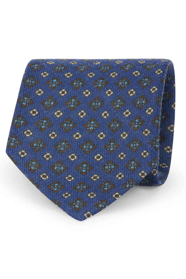 Blue micro design wool hand made printed tie